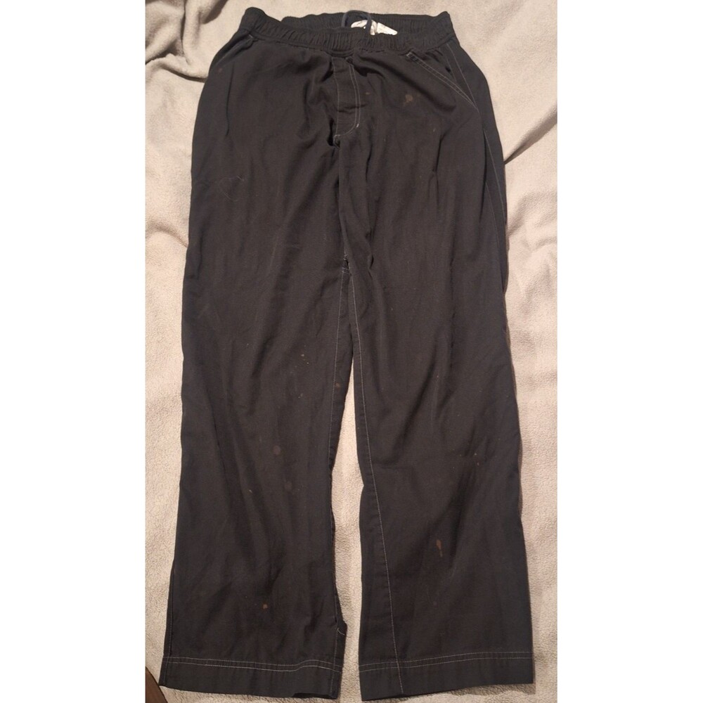 CHEF WORKS-Black Pants Size M -Elastic Waist Drawstring Zipper-Baggy*damage*